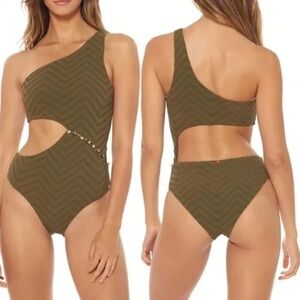 Olive Green One-Shoulder Swimsuit